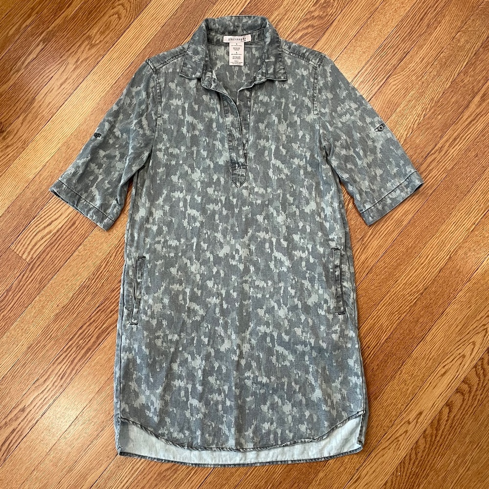 Philosophy Tunic Dress - Green Camo with Tab Sleeves - Size: Small